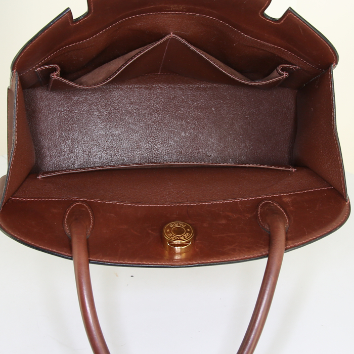 Hermès Dalvy handbag in brown box leather - Detail D2