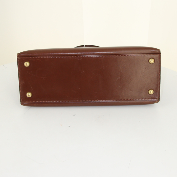Sac à main Hermès Dalvy en cuir box marron - Detail D4