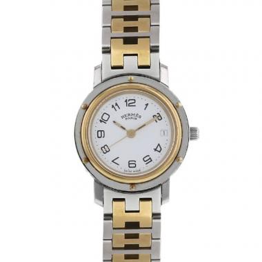 Montre Hermes Clipper en acier et plaqué or