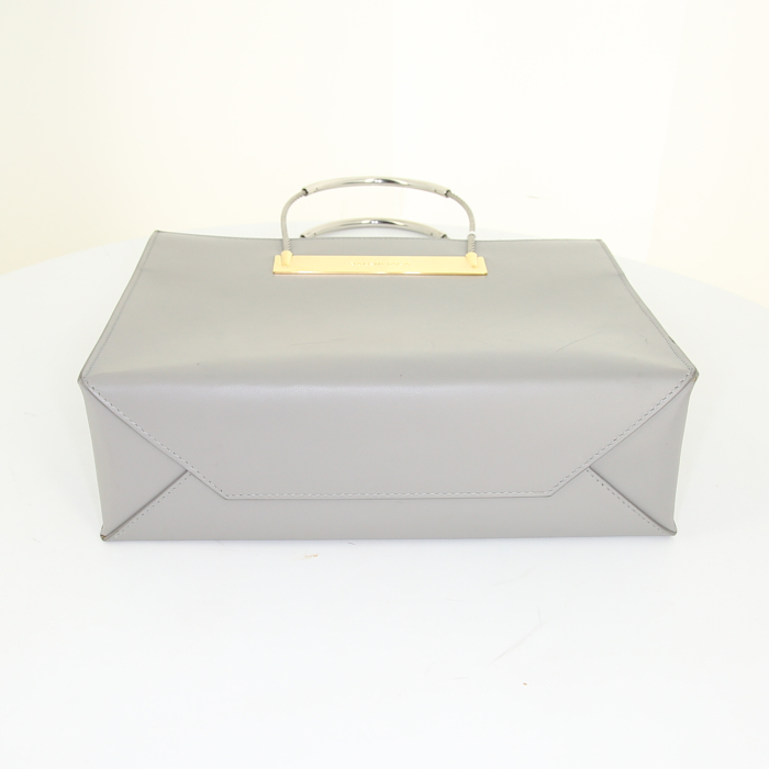 Sac cabas Balenciaga Cable en cuir gris - Detail D4