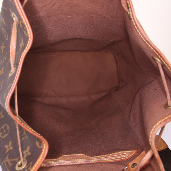 Sac à dos Louis Vuitton Montsouris en toile monogram marron et cuir naturel - Detail D2