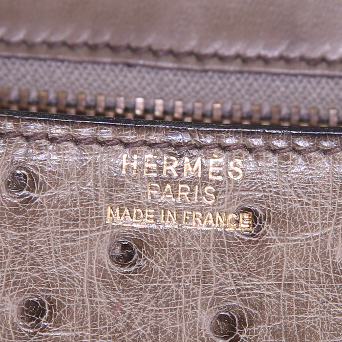 Sac à main Hermes Constance en autruche gris-vert - Detail D3
