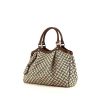 Gucci handbag in beige and navy blue canvas and brown leather - 00pp thumbnail