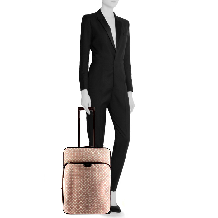 Louis Vuitton Pegase suitcase in powder pink linen canvas and purple leather - Detail D1