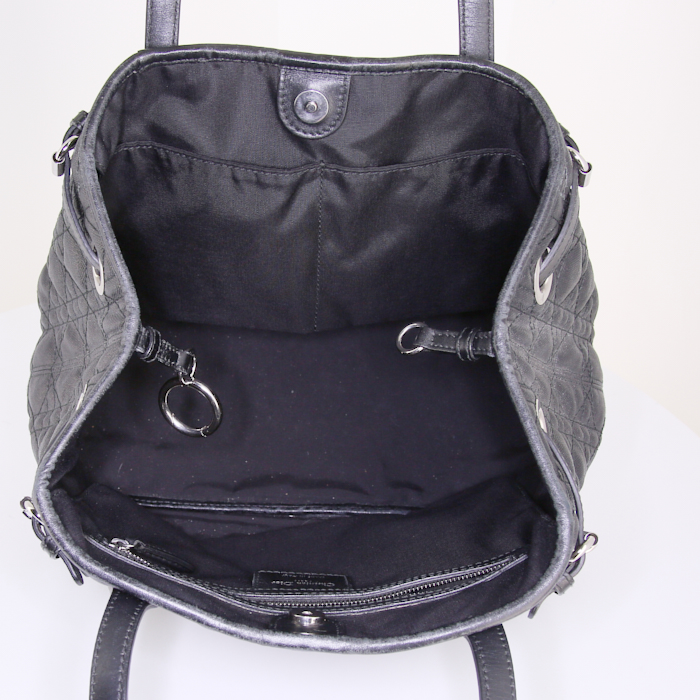 Dior Panarea shopping bag in black canvas cannage and black leather - Detail D2