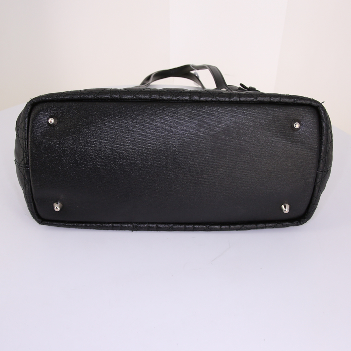 Shopping bag Dior Panarea in tela cannage nera e pelle nera - Detail D4