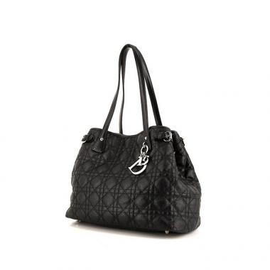 Bolso Cabás Dior Panarea en lona cannage negra y cuero negro