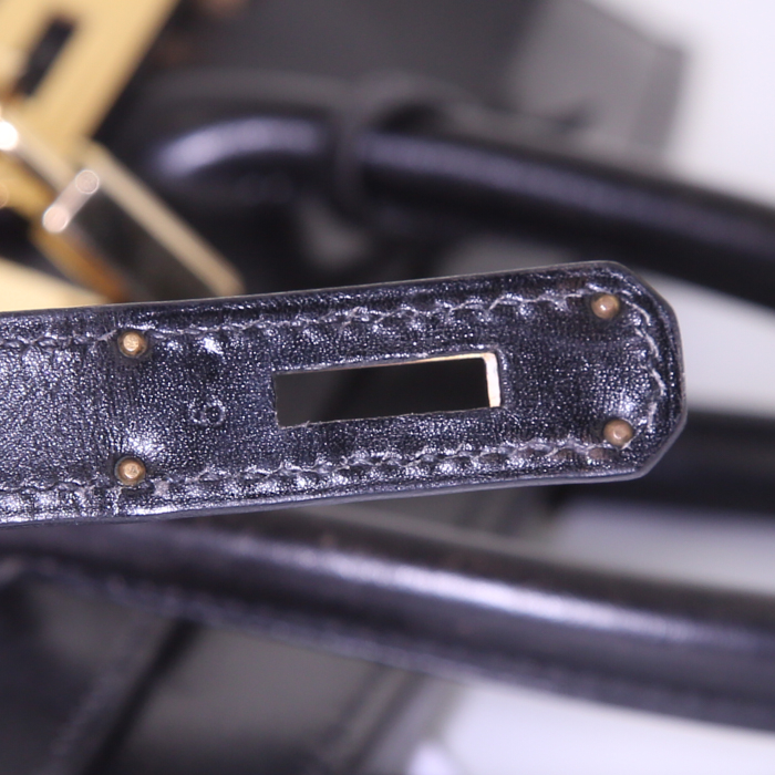 Sac à main Hermes Haut à Courroies en cuir box noir - Detail D4