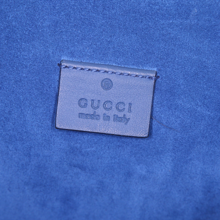 Gucci Dionysus handbag in grey monogram canvas and blue suede - Detail D3