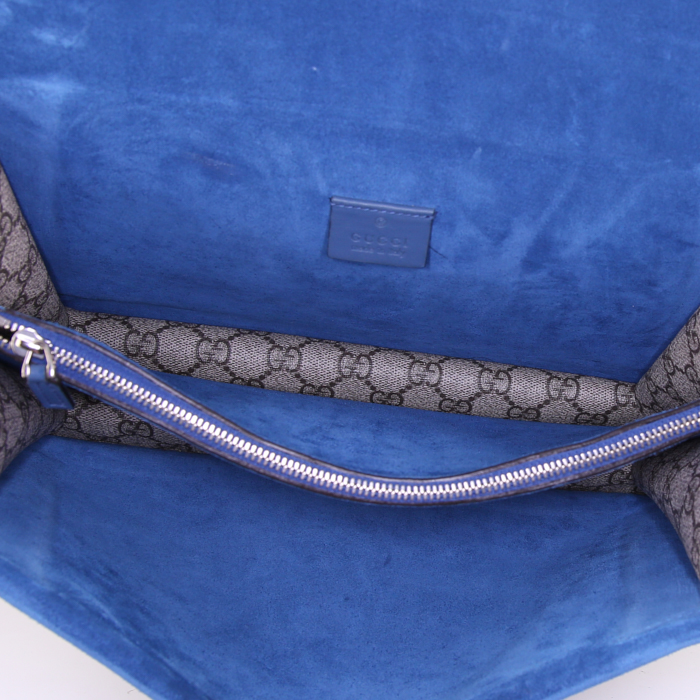 Gucci Dionysus handbag in grey monogram canvas and blue suede - Detail D4