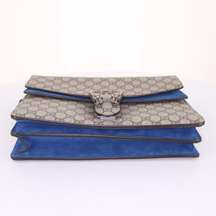 Gucci Dionysus handbag in grey monogram canvas and blue suede - Detail D5