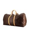 Borsa da viaggio Louis Vuitton Keepall 60 cm in tela monogram marrone e pelle naturale - 00pp thumbnail