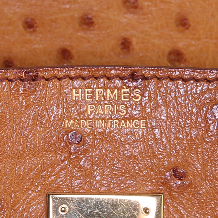 Hermes Birkin 35 cm handbag in gold ostrich leather - Detail D3