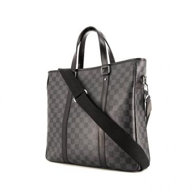 Bolso Cabás Louis Vuitton en lona a cuadros gris Graphite y cuero negro
