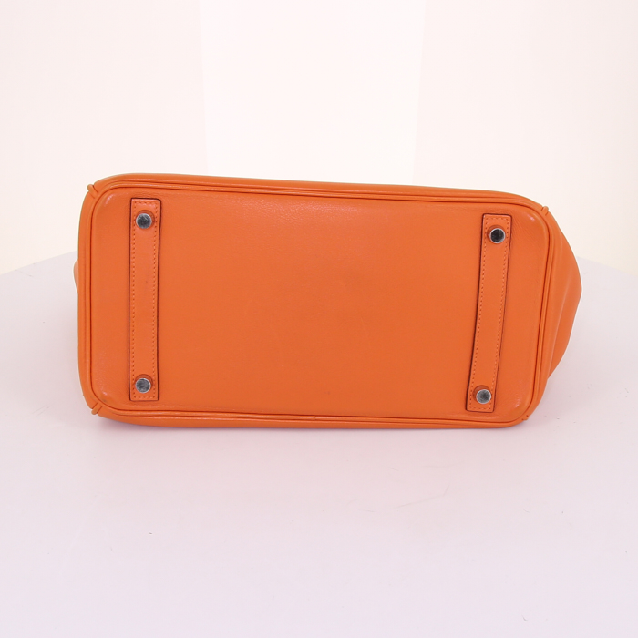 Hermes Birkin 30 cm handbag in orange Swift leather - Detail D4