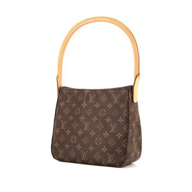 Sac à main Louis Vuitton Looping petit modèle en toile monogram marron et cuir naturel