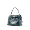 Yves Saint Laurent Muse Two handbag in pigeon blue patent leather and blue suede - 00pp thumbnail