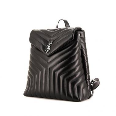 Zaino Saint Laurent Loulou in pelle nera con motivo a spina di pesce