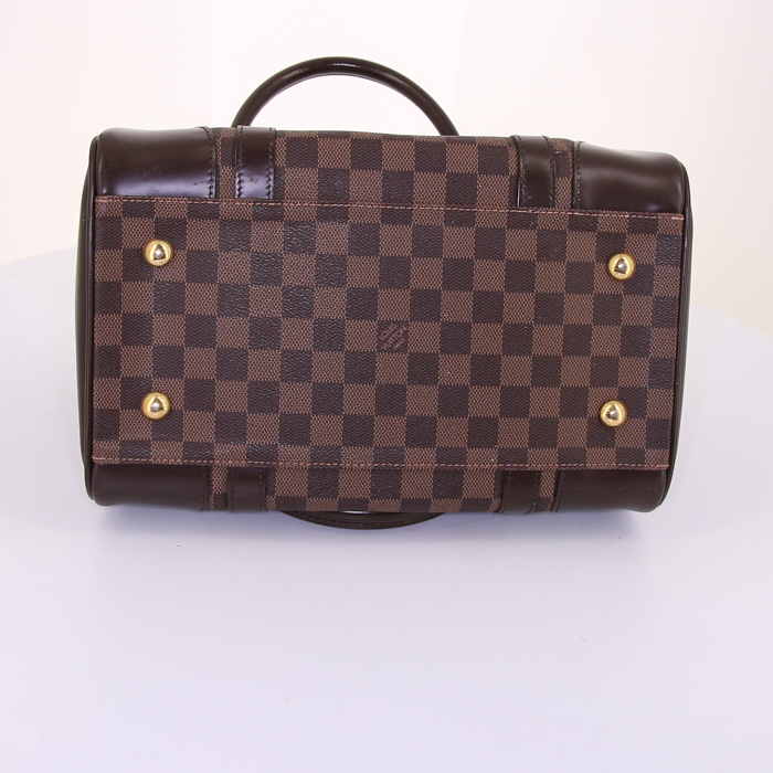 Louis Vuitton Berkeley handbag in ebene damier canvas and brown leather - Detail D4