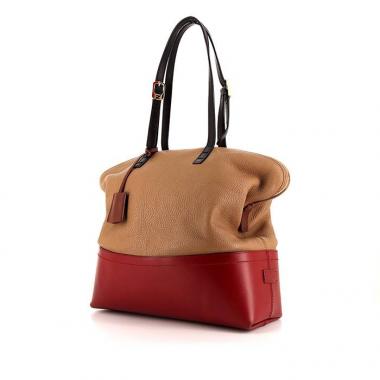 Bolso de mano Fendi en cuero granulado beige y rojo
