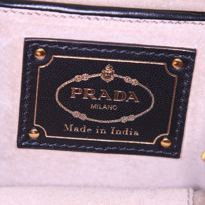 Pochette Prada in pelle intrecciata nera e marrone - Detail D3