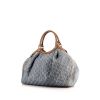 Shopping bag Gucci in tela denim monogram blu e pelle marrone - 00pp thumbnail