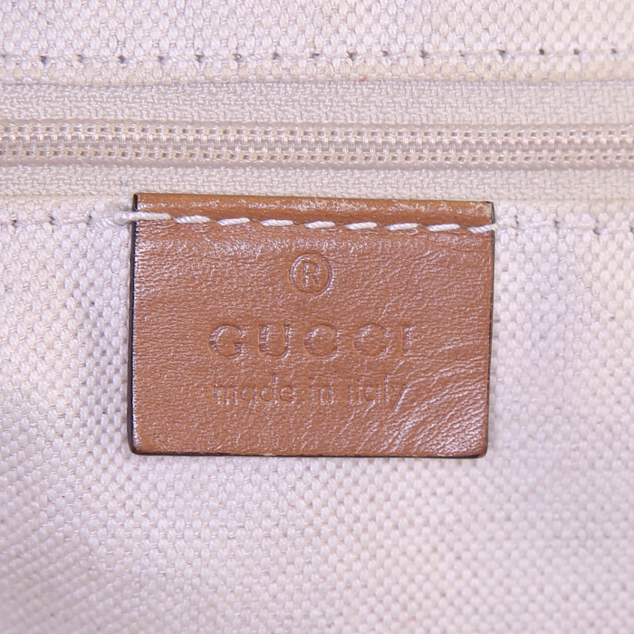 Shopping bag Gucci in tela denim monogram blu e pelle marrone - Detail D3