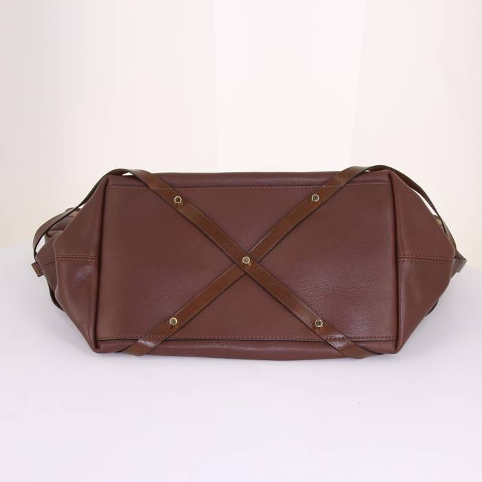 Borsa Burberry in tela Haymarket beige e pelle marrone - Detail D4