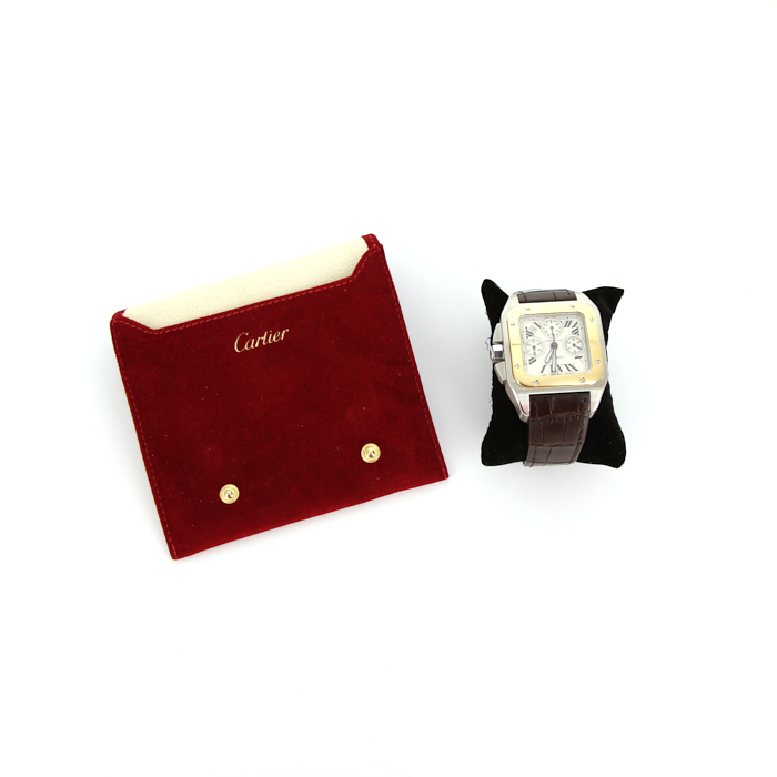 Cartier Santos-100 Chrono XL watch in gold and stainless steel Ref:  2740 Circa  2000 - Detail D2