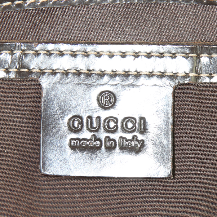 Bolso de mano Gucci Joy Boston en lona Monogram revestida beige gris y cuero esmaltado marrón oscuro - Detail D3