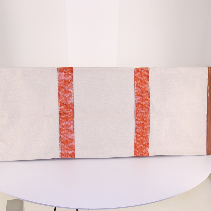 Goyard weekend bag in beige canvas and orange monogram canvas - Detail D5
