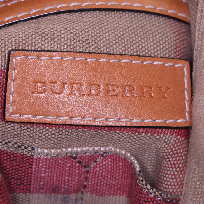 Shopping bag BurberryAshby in tela Haymarket marrone e pelle marrone - Detail D4
