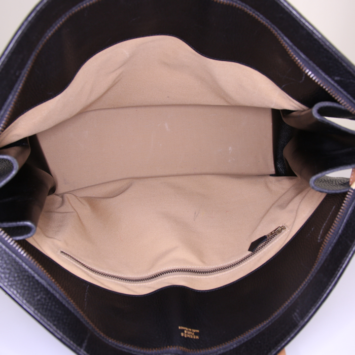 Bolsa de viaje Hermès Vintage Airport en cuero Fjord negro y color oro - Detail D2