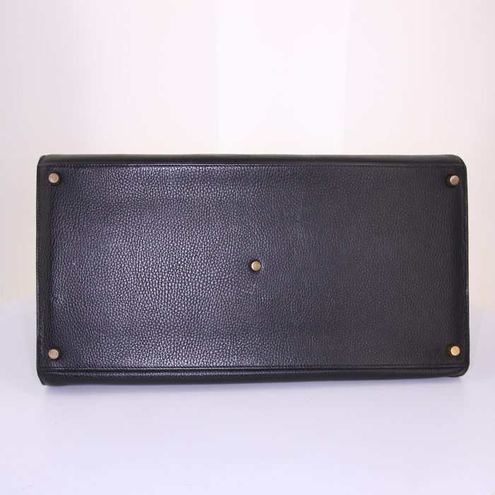 Bolsa de viaje Hermès Vintage Airport en cuero Fjord negro y color oro - Detail D4