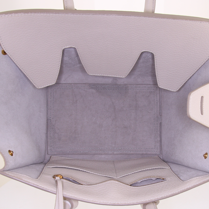 Celine Tie Bag small model handbag in cream color grained leather - Detail D2