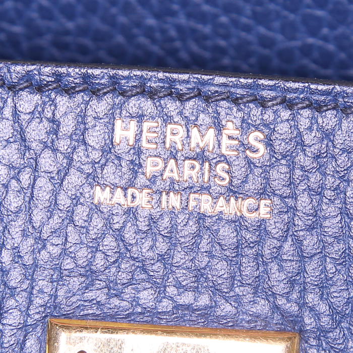 Bolso de mano Hermes Birkin 40 cm en cuero Fjord azul marino - Detail D3