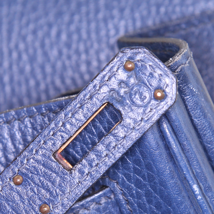 Sac à main Hermes Birkin 40 cm en cuir Fjord bleu-marine - Detail D4
