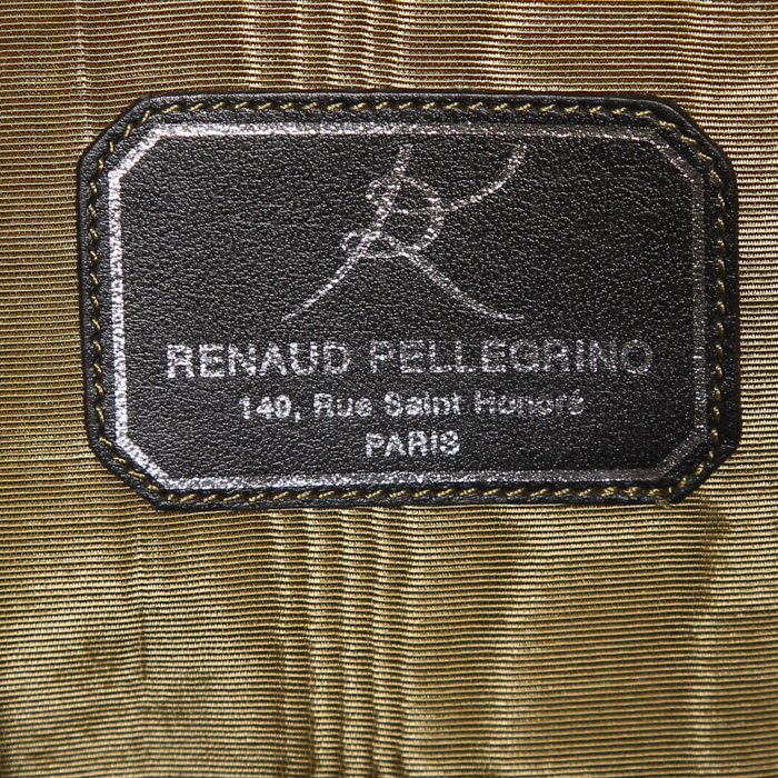 Renaud Pellegrino handbag in black and navy blue leather and beige raphia - Detail D3