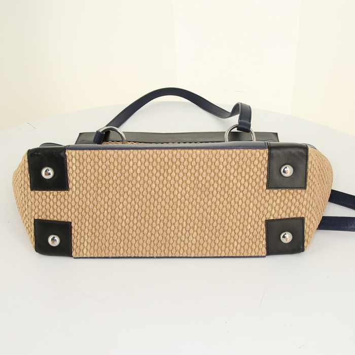 Renaud Pellegrino handbag in black and navy blue leather and beige raphia - Detail D4