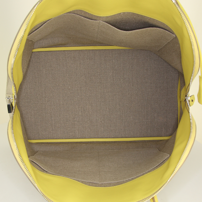 Borsa da viaggio Hermes Bolide - Travel Bag in pelle Epsom giallo Lime e tela di lino - Detail D2