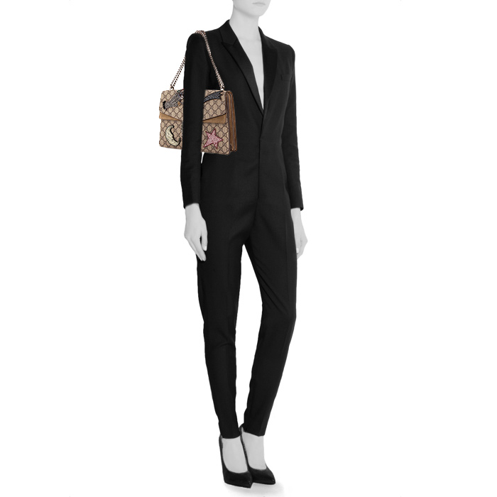 Borsa Gucci Dionysus in tela monogram marrone con strass e camoscio beige - Detail D1
