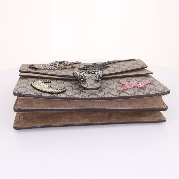 Borsa Gucci Dionysus in tela monogram marrone con strass e camoscio beige - Detail D5