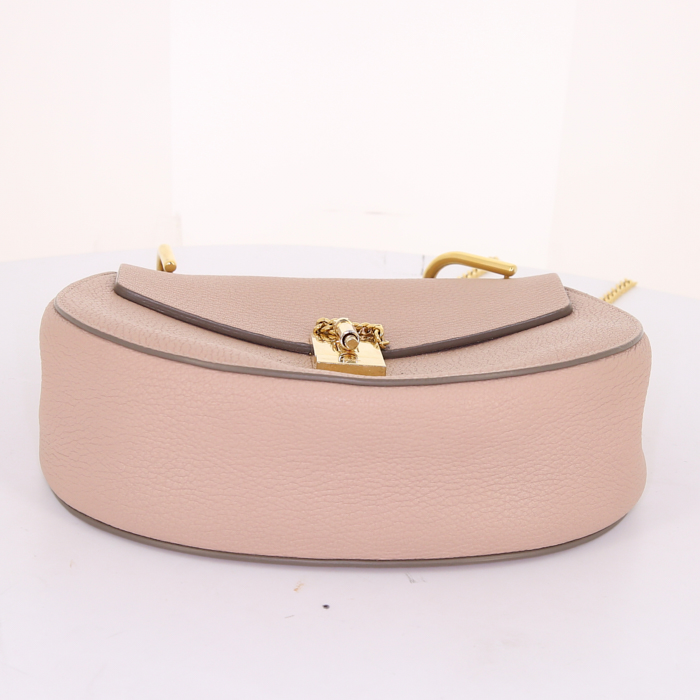 Borsa a tracolla Chloé Drew in pelle beige rosato - Detail D4
