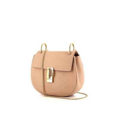 Bolso bandolera Chloé Drew en cuero beige rosado