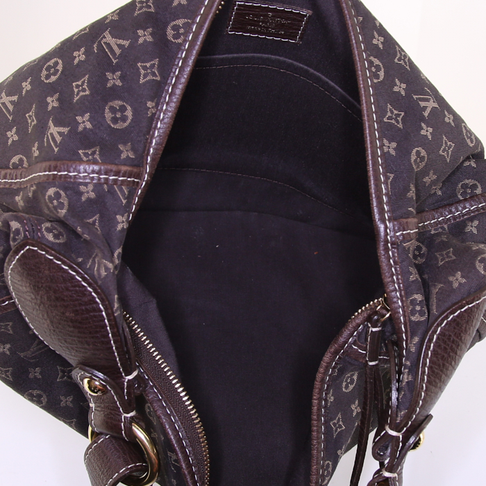 Louis Vuitton Manon medium model handbag in brown linen canvas and brown leather - Detail D2