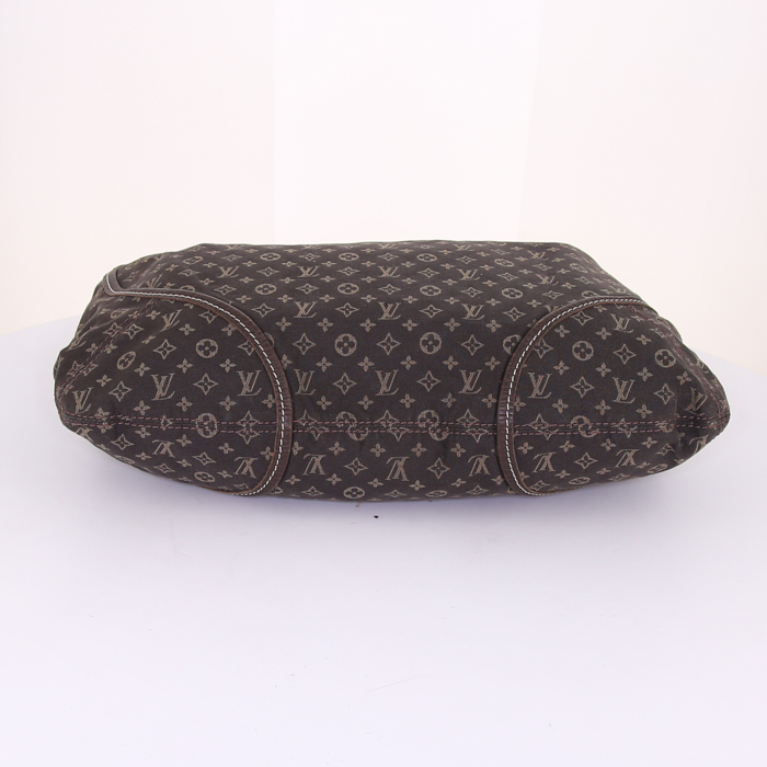 Louis Vuitton Manon medium model handbag in brown linen canvas and brown leather - Detail D4