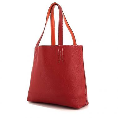 Bolso Cabás Hermes Double Sens en cuero togo rojo y naranja