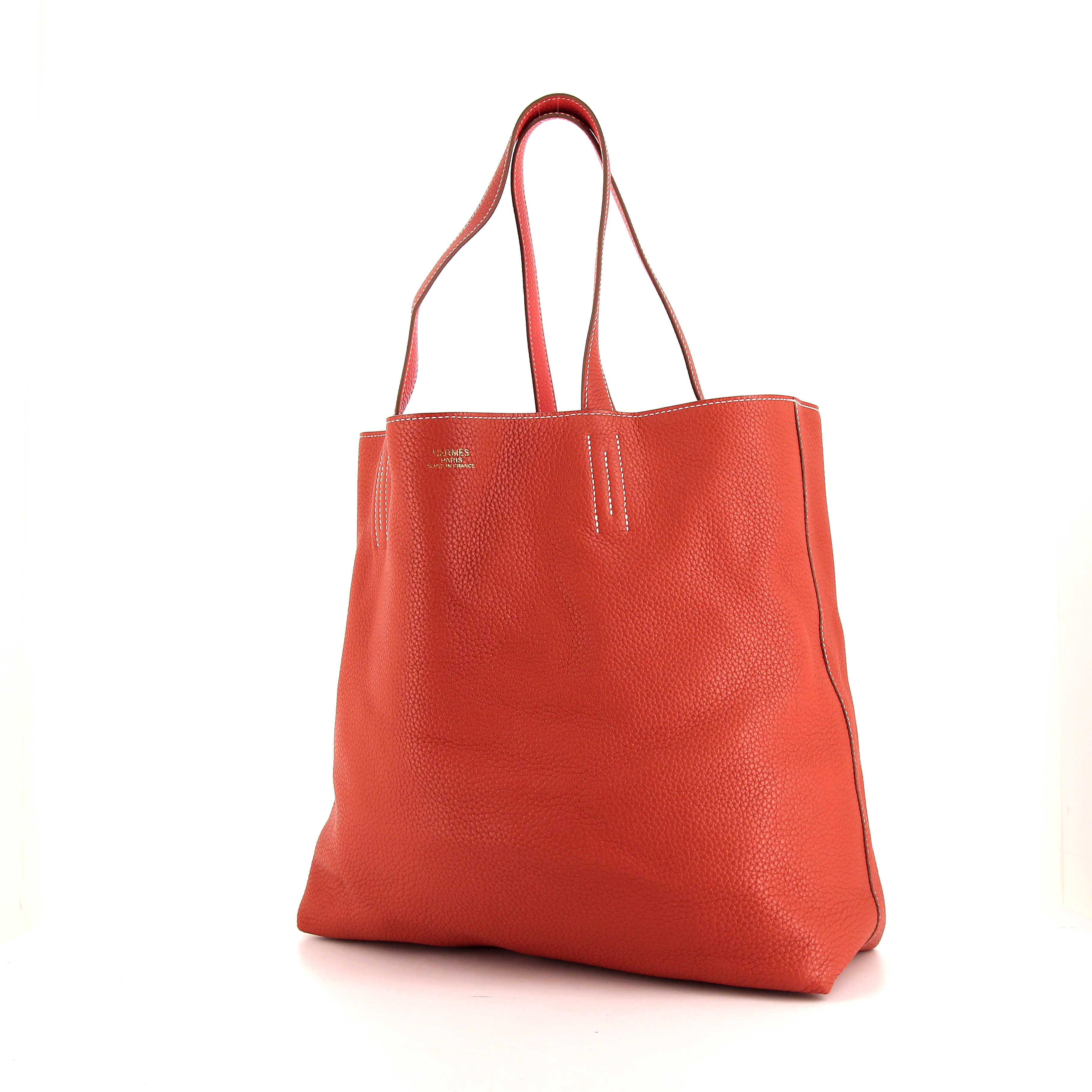 Bolso Cabás Hermes Double Sens en cuero togo rosa y color oro - Detail D2