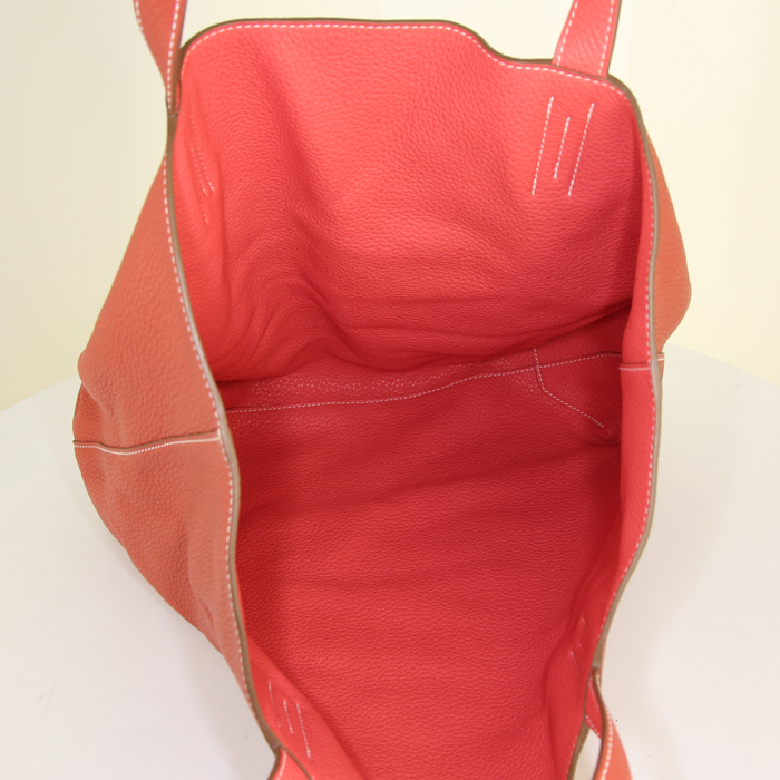 Bolso Cabás Hermes Double Sens en cuero togo rosa y color oro - Detail D3