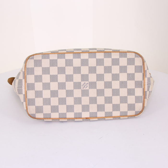 Louis Vuitton Saleya handbag in azur damier canvas and natural leather - Detail D4